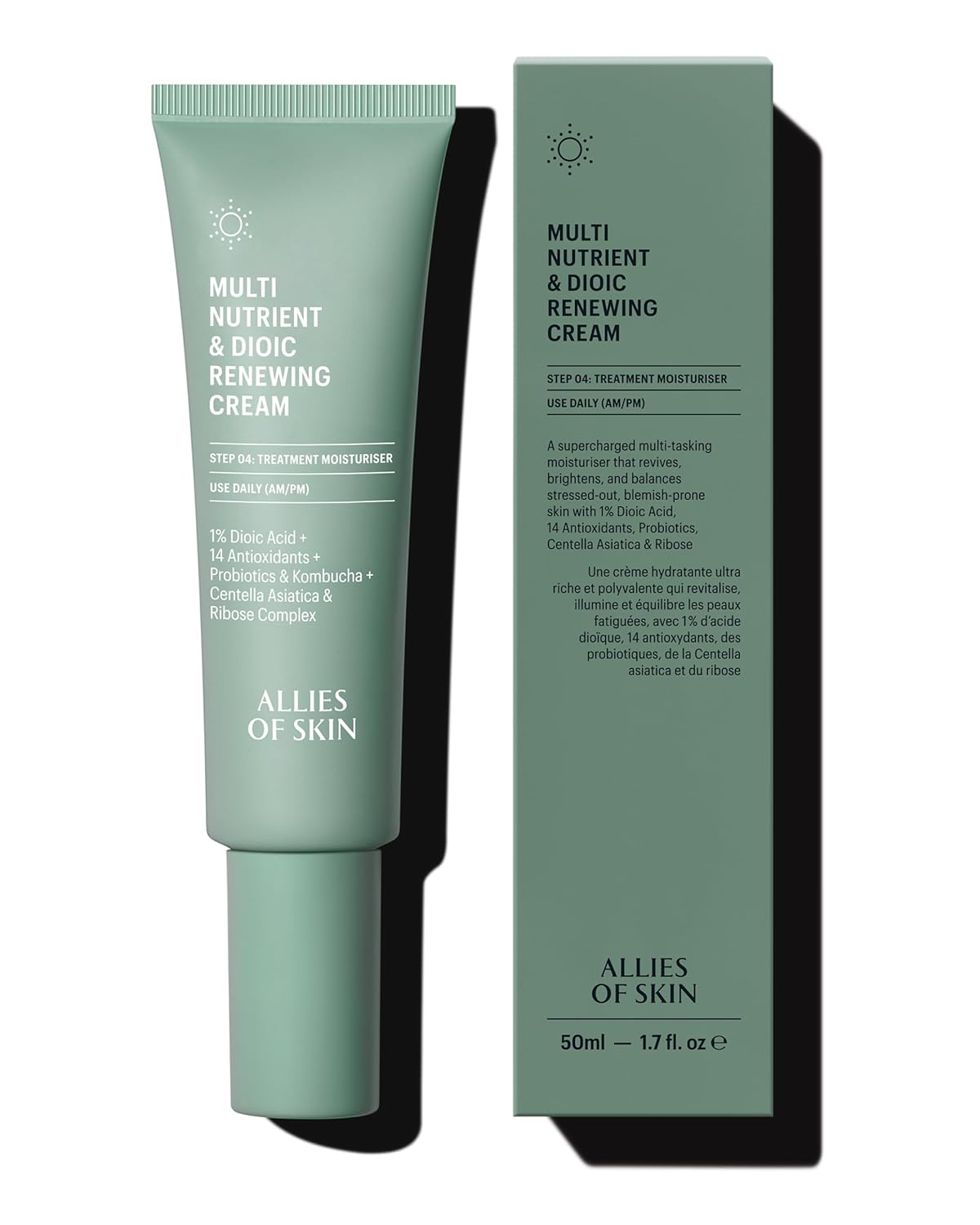 Allies of Skin Multi Nutrient & Dioic Renewing Cream: Moisturizer with Dioic Acid, 14 Antioxidants, Probiotics & Centella Asiatica. Targets Imperfections, Brightens & Protects Skin 1.7 oz / 50 ml-FemmiqueWomen