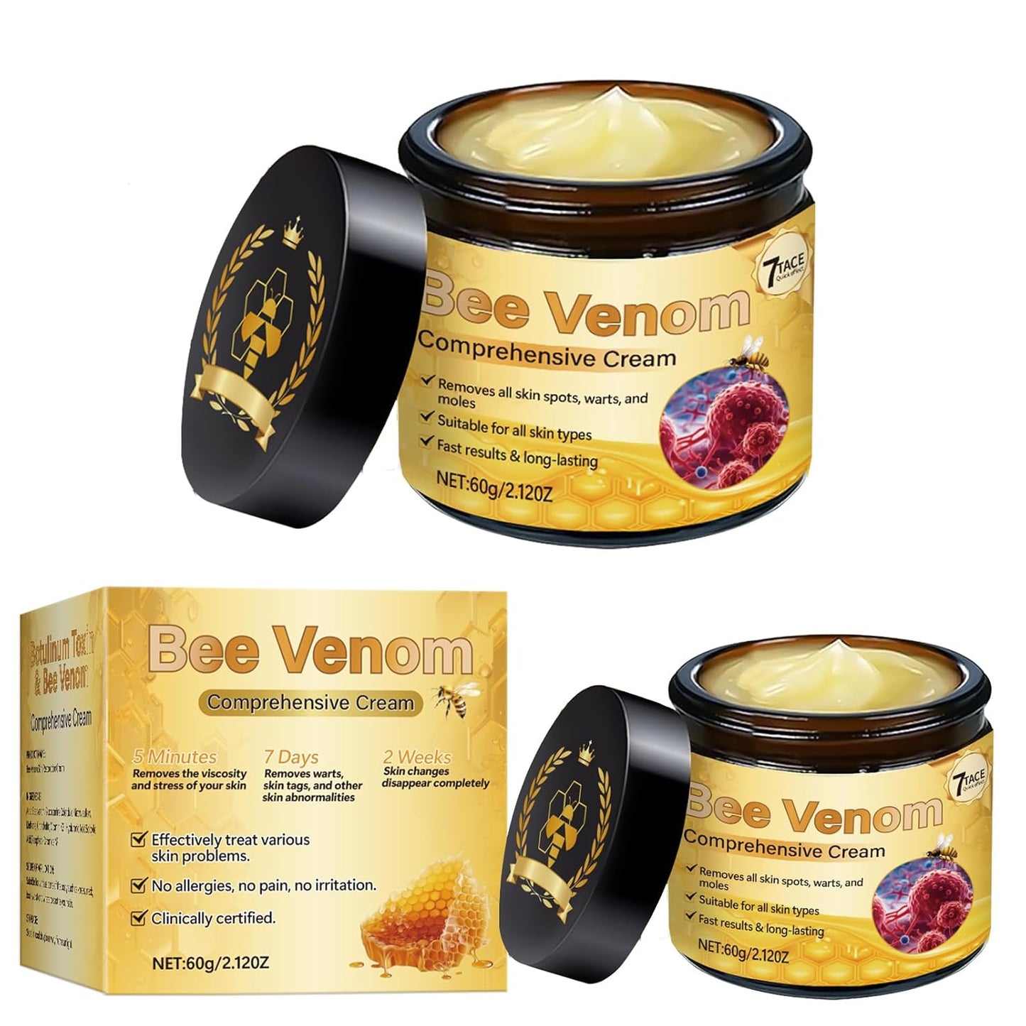 Bee Venom Comprehensive Cream, Firming & Wrinkle-Reducing Deeply Nourishes The Skin, Professional Bee Venom Skin Treatment Cream, Natural Serum Suitable for All Skin Types (2 Pack)-FemmiqueWomen