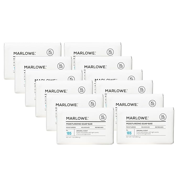 MARLOWE. No. 105 Bar Soap for Men 7 oz (12 Bars) Moisturizing Body Soap, Nourishing & Refreshing with Natural Extracts, Shea Butter, Olive Oil & Green Tea Extracts, Original Sage & Fir Scent-FemmiqueWomen