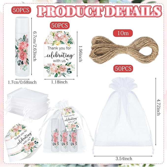 100 Pack Thank You Gifts Lip Balm Bulk Party Supplies Employee Appreciation Gifts for Guests Wedding Bridal Shower Bachelorette Gifts Baby Shower Favors for Coworkers Women Homeless Nurse-FemmiqueWomen