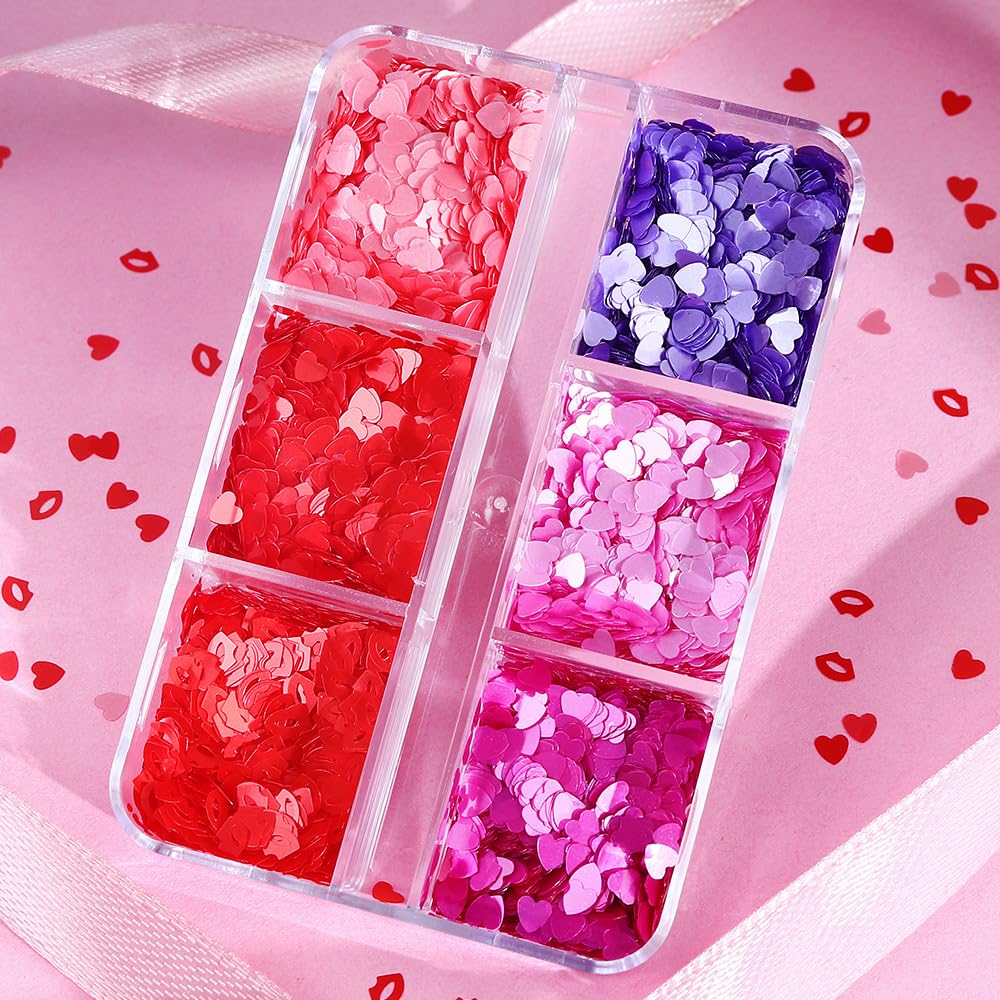 12 Grids Valentine’s Day Nail Art Glitter Sequins 3D Laser Red Pink Heart Glitters Nail Decals，Holographic Love Heart Nail Art Supplies for Women Manicure Charms Decorations Body Makeup Sets-FemmiqueWomen