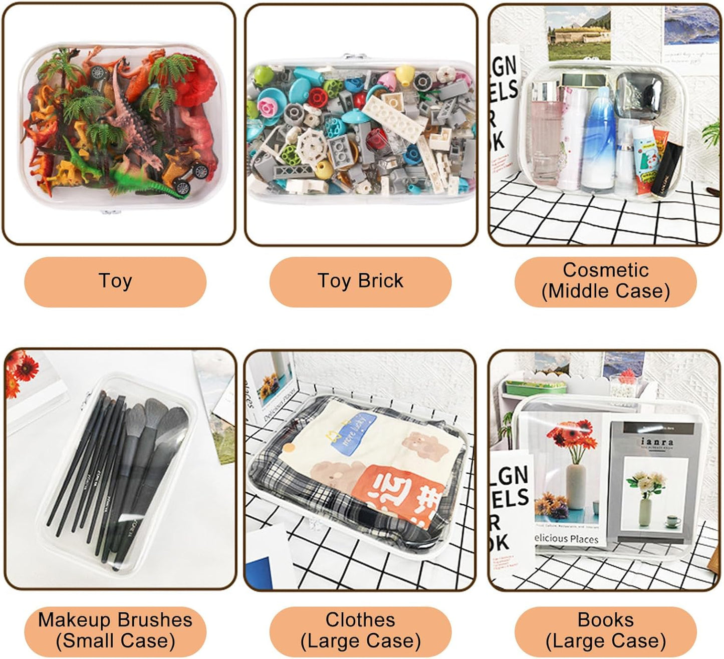 3PCS Clear Hard Shell Zipper Cases, Portable Clear Organizer Pouches for Home Storage, Double Zippered Plastic Travel Case, Cosmetic Bag for Make Up Tools, Toiletries, Toy Storage(White)-FemmiqueWomen