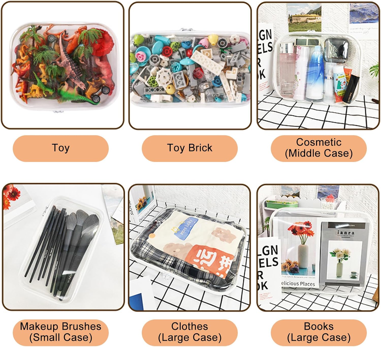 3PCS Clear Hard Shell Zipper Cases, Portable Clear Organizer Pouches for Home Storage, Double Zippered Plastic Travel Case, Cosmetic Bag for Make Up Tools, Toiletries, Toy Storage(White)-FemmiqueWomen