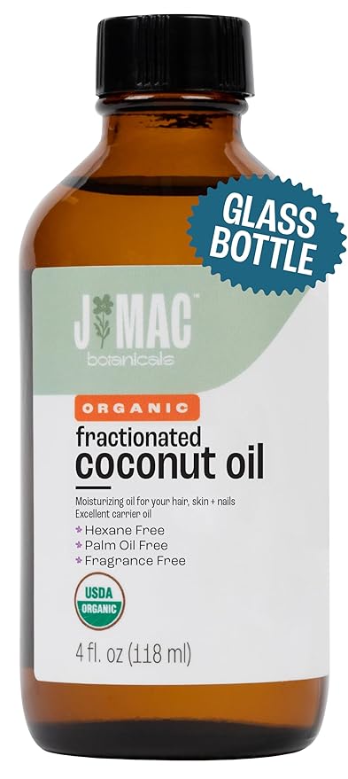 J MAC BOTANICALS Organic Fractionated Coconut Oil (4 oz Glass Bottle) Organic Carrier Oil and moisturizer-FemmiqueWomen