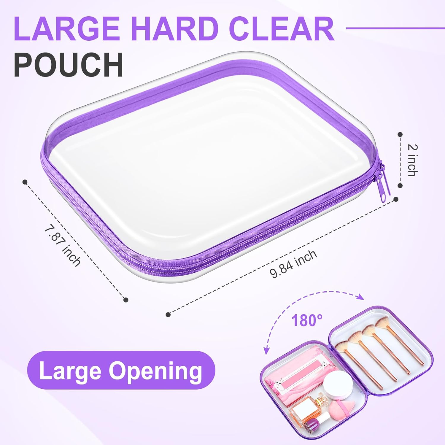 Sanwuta 6 Pcs Clear Hard Zipper Case Pencil Pouches Hard Plastic Zipper Pouches Makeup Bag Transparent Cases for Snacks Plastic Storage Organizer Box for Travel(Purple,9.84 x 7.87 x 2 Inch)-FemmiqueWomen