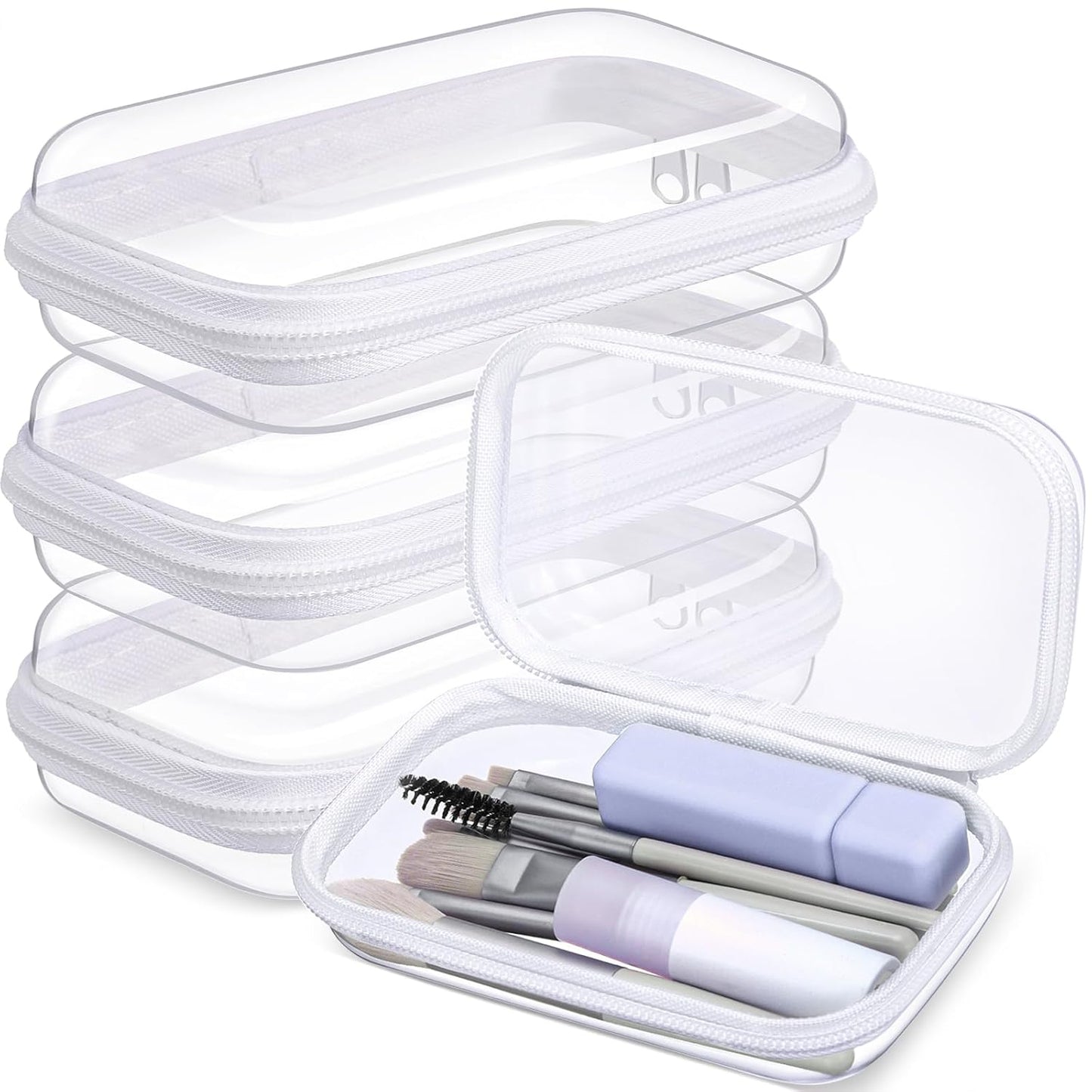 Hoolerry 3 Pcs Clear Hard Zipper Case Plastic Pouch Transparent Hard Case Clear Makeup Bag Portable Travel Organizer Bin for Cosmetics, Building Blocks, Puzzles(White,S)-FemmiqueWomen