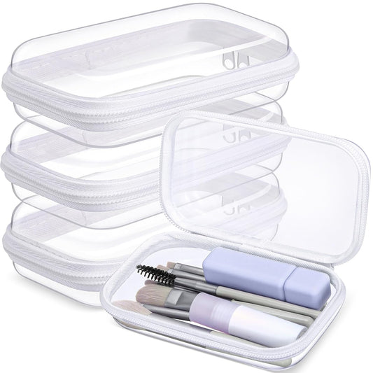 Hoolerry 3 Pcs Clear Hard Zipper Case Plastic Pouch Transparent Hard Case Clear Makeup Bag Portable Travel Organizer Bin for Cosmetics, Building Blocks, Puzzles(White,S)-FemmiqueWomen