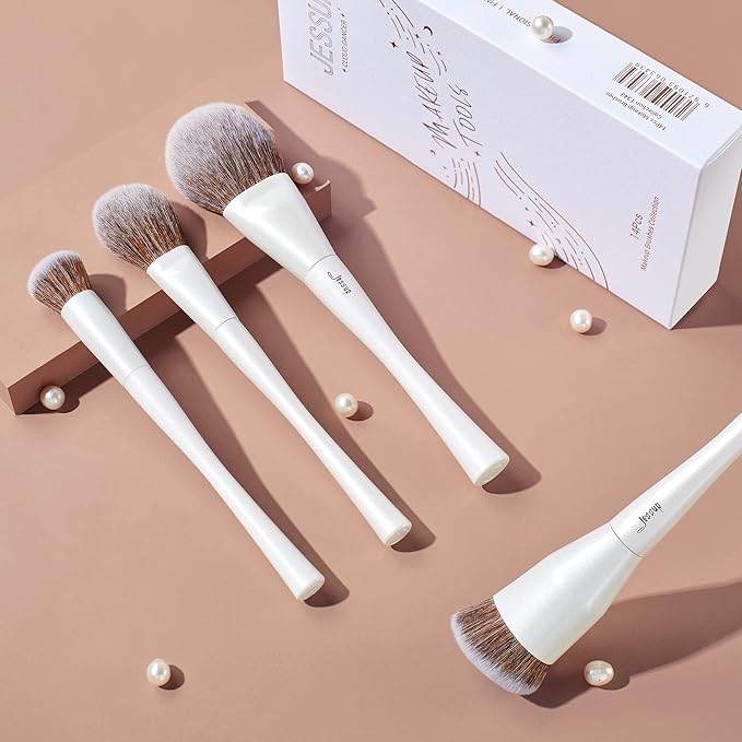Jessup Make up Brushes 4pcs Face Makeup Brushes Set for Foundation Concealer Blush Contour Powder Highlighter, Pearl White T344-FemmiqueWomen
