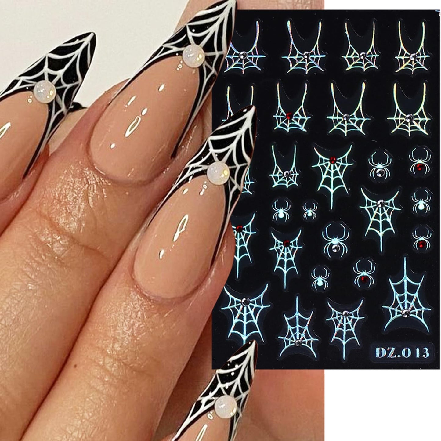 3 Sheets Spider Web Nail Stickers for Nail Art Gold Silver Halloween Nail Art Stickers Holographic Laser Spider Nail Decals With Diamond Designs 5D Self-Adhesive Scary Halloween Nail Sticker for Women-FemmiqueWomen