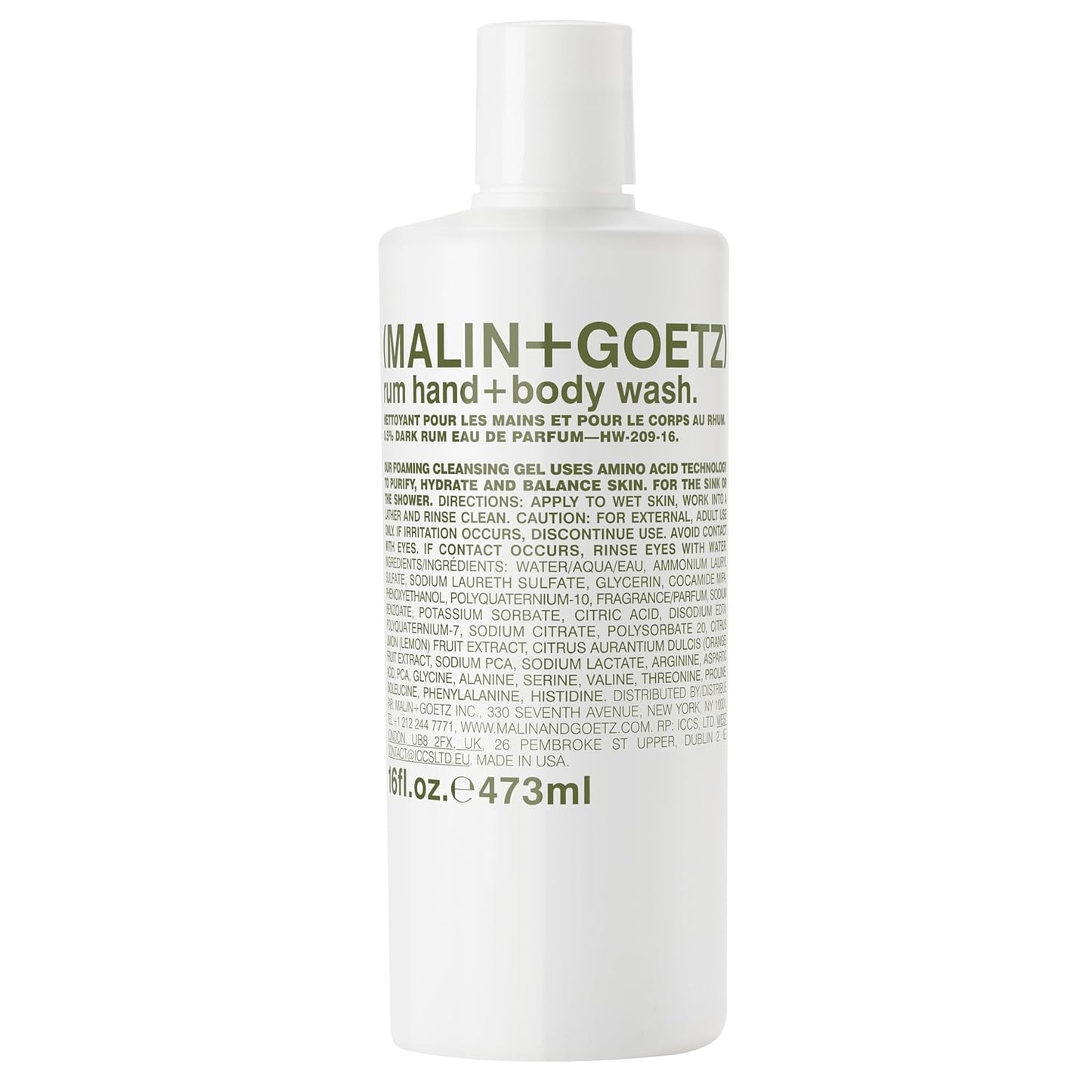 Malin + Goetz Rum Hand & Body Wash, 16 Fl. Oz. – Men & Women Natural Body Wash For All Skin Types, Foaming Hydrating Cleansing Gel, Cruelty-Free & Vegan-FemmiqueWomen