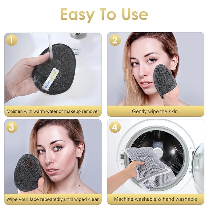 SINLAND Reusable Makeup Remover Pads For Face,Eye,Lips Microfiber Gentle Facial Cleansing Cloths for All Skin Types Friendly for Makeup Remover With Laundry Bag 5.1inchx3.93inch Gray Pack of 12-FemmiqueWomen