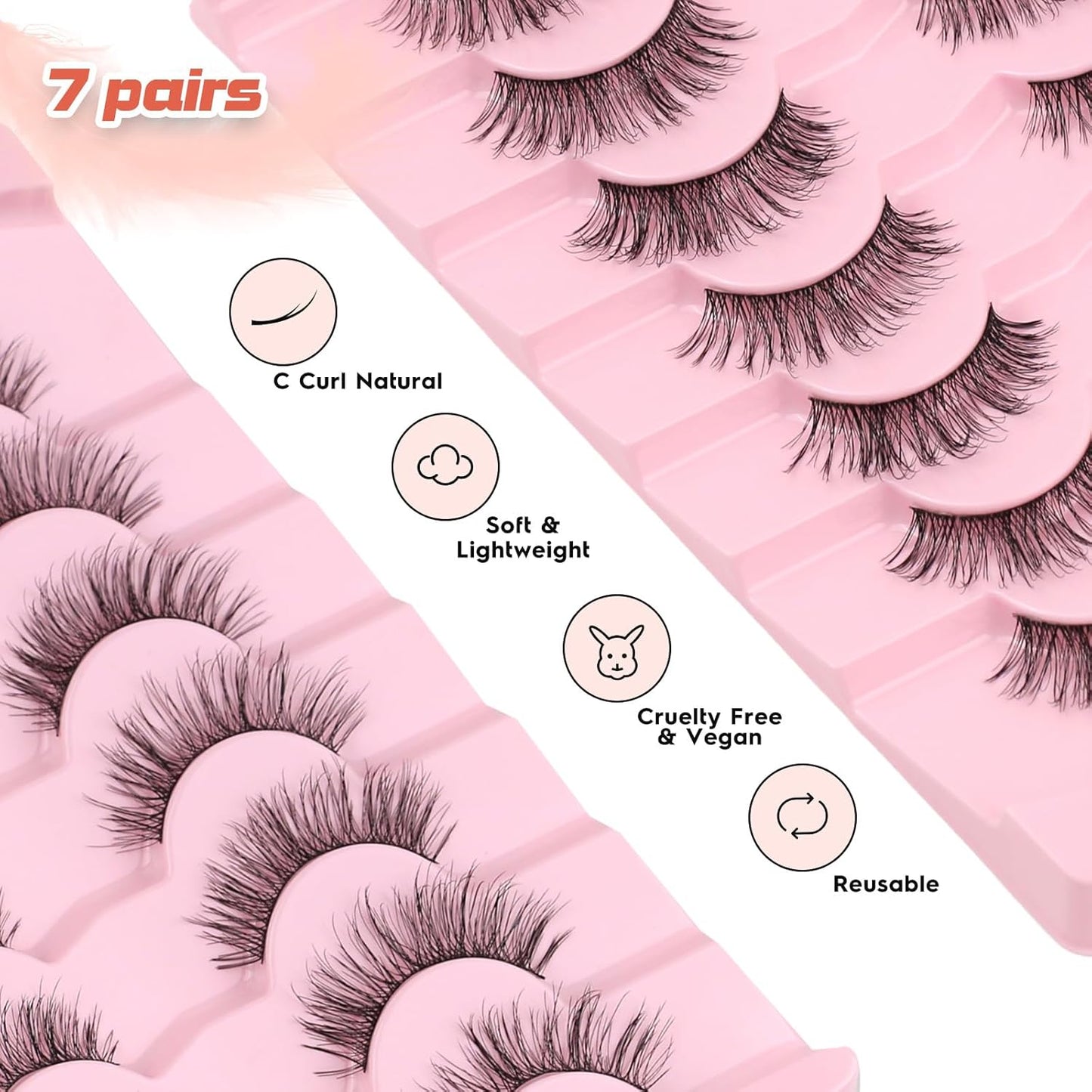 Natural Lashes Fake Eyelashes Pack C Curl Strip Lash 7 Pair Siligli-FemmiqueWomen