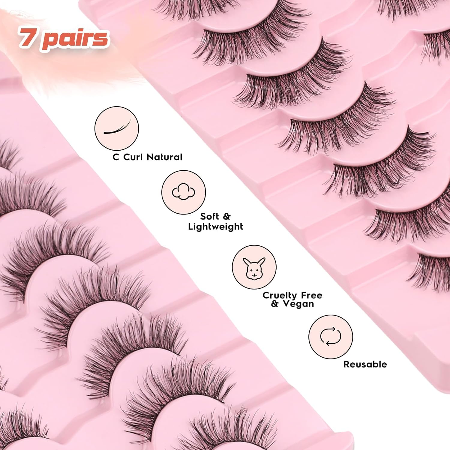 Natural Lashes Fake Eyelashes Pack C Curl Strip Lash 7 Pair Siligli-FemmiqueWomen
