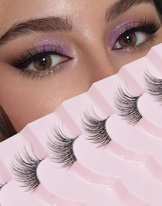 Half Lashes Natural Wispy Corner 3/4 False Eyelashes Clear Band Lashes W02-FemmiqueWomen