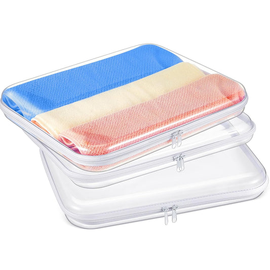 Hoolerry 3 Pcs Clear Hard Zipper Case Plastic Pouch Transparent Hard Case Clear Makeup Bag Portable Travel Organizer Bin for Cosmetics, Building Blocks, Puzzles(White,L)-FemmiqueWomen
