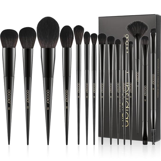 Docolor Makeup Brushes 15Pcs Obsidian Makeup Brush Set Premium Synthetic Powder Kabuki Foundation Contour Blush Concealer Eye Shadow Blending Eyeliner Crease Eyebrow Make Up Brush Kit-FemmiqueWomen