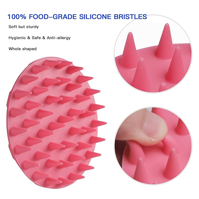 INNERNEED Scalp Massager Shampoo Brush, Wet & Dry Manual Scalp Care Head Scrubber Hair Washing, Soft Silicone Bristles, for Hair Growth, Dandruff Removal, Comfortable for All Hair Types (Pink)-FemmiqueWomen
