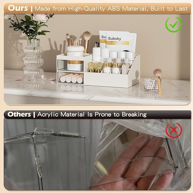 Subsky Makeup Organizer with Drawers, Easy Storage for Beauty Products Brushes, Multifunction Plastic Desk Organizer, Cosmetics Organizer for Countertop Dresser Vanity and Bathroom (White)-FemmiqueWomen