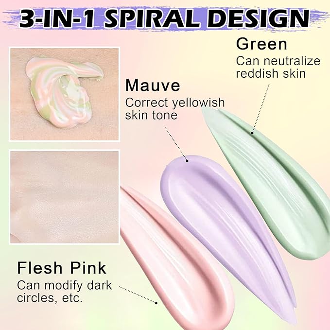 3 In 1 Color Corrector Makeup Primer Color Correcting Primer Cream Tinted Moisturizer Brightening Primer Facial Serum Isolation Cream Neutralizes Skin Tone for Face Before Makeup Base Cream-FemmiqueWomen