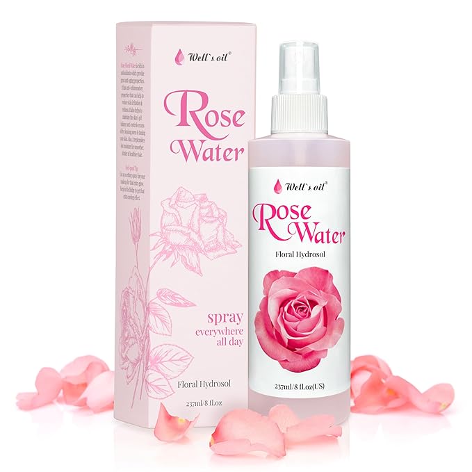 Well's Oil Rosewater Mist Spray (8 Fl oz) – Hydrates, Soothes & Refreshes | 100% Natural | No Chemical | for All Skin and Hair Types-FemmiqueWomen