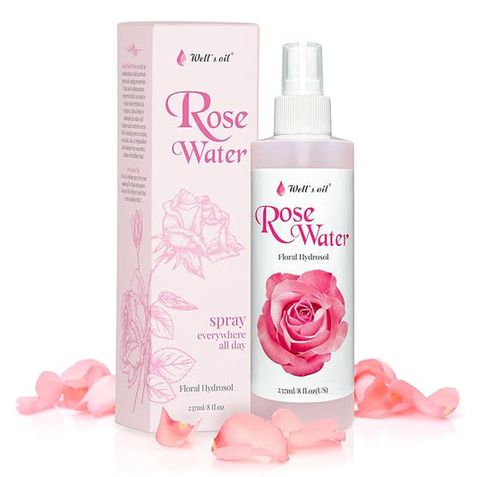 Well's Oil Rosewater Mist Spray (8 Fl oz) – Hydrates, Soothes & Refreshes | 100% Natural | No Chemical | for All Skin and Hair Types-FemmiqueWomen