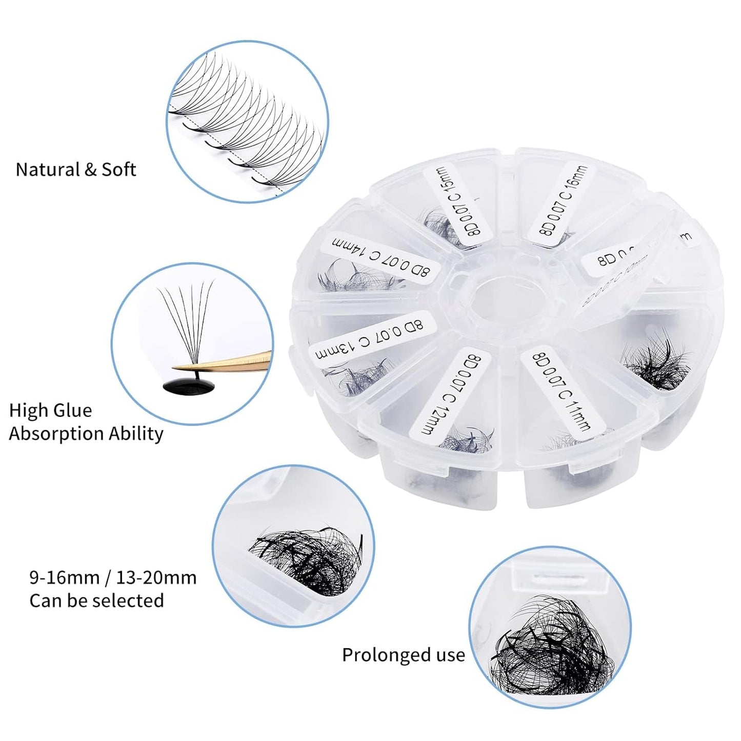 Pre-made Fans for Eyelash Extension 500+6D D Curl Handmade Loose Volume Lashes9-16mm-FemmiqueWomen