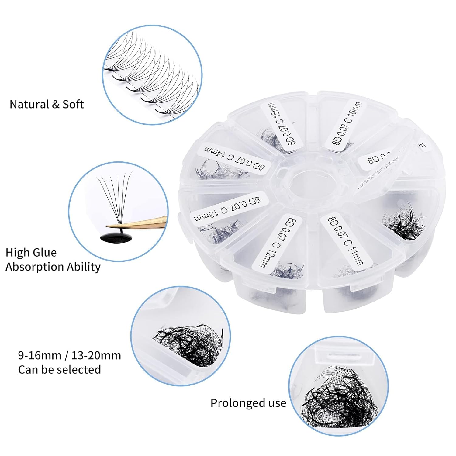 Premade Fans for Lash Extension: 6P, Wendy, Handmade Fans, Pre-made, For Lash-Artists, D, 9-16mm-FemmiqueWomen
