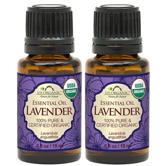 US Organic 100% Pure Lavender Essential Oil, Directly sourced from Bulgaria, USDA Certified Organic, Undiluted, for Diffuser, Humidifier, Massage, Skin, Hair Care, Non GMO, 15 ml 2 Pack-FemmiqueWomen