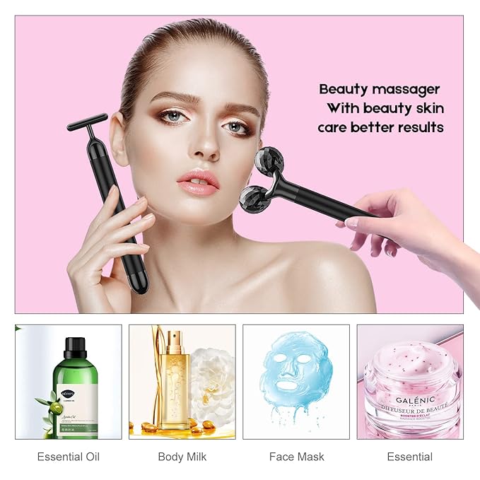 2-IN-1 Beauty Bar Electric Face Massager, 3D Roller and T Shape Arm Eye Nose Head Massager Facial Roller Massager Kit Skin Care Tools-FemmiqueWomen