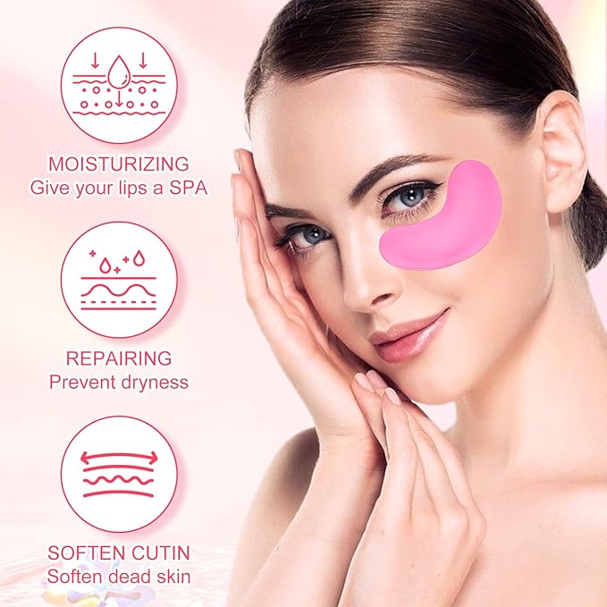 30 Pads Lip Masks & Eye Masks,Under Eye Mask Skincare,Crystal Collagen Lip Mask Sheet,Under Eye Patches for Puffy Eyes and Dark Circles,Moisturizing,Anti-Aging,Reducing Fine Lines,Pink-FemmiqueWomen