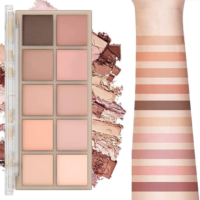 10 Colors Eyeshadow Palette Matte Naked Eye Shadow Makeup,High Pigmented, Naturing-Looking, Ultra-Blendable,Long Lasting High Pigment Nude Eyeshadow with 3 Eyeshadow Brush(Milk Tea)-FemmiqueWomen