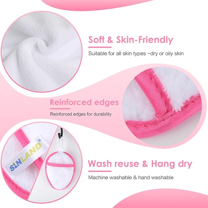 SINLAND Reusable Makeup Remover Pads For Face,Eye,Lips Microfiber Gentle Facial Cleansing Cloths for All Skin Types Friendly for Makeup Remover With Laundry Bag 5.1inchx3.93inch White Pack of 6-FemmiqueWomen