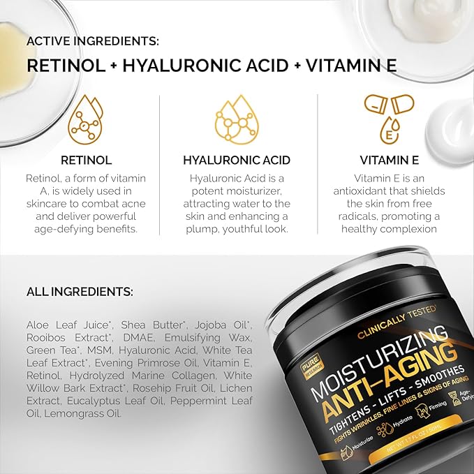 Men's Face Cream Moisturizer - Anti-Aging Cream For Men, Collagen, Retinol & Hyaluronic Acid - Day & Night - Facial Skin Care- Anti Wrinkle 1.7 oz-FemmiqueWomen