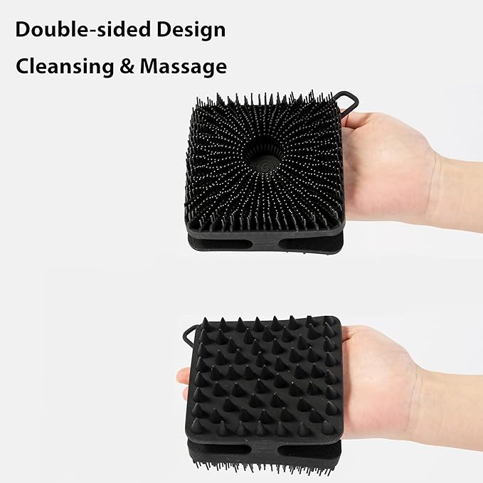 2 PC Silicone Exfoliating Body Scrubber, Silicone Body Shampoo Brush, Soft Silicone Loofah for Sensitive Skin, Shower Silicone Hair Scalp Massager, Easy to Clean, Lather Well(Black&Green)-FemmiqueWomen