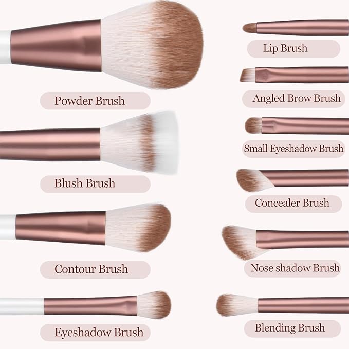 Makeup Brushes Set With Case 10Pcs White Makeup Brush Kit Foundation Eyeshadow Powder Blending Kabuki Eyebrow Eyelash Brushes Cosmetic Brush Travel Kit Gift (White+Brown)-FemmiqueWomen