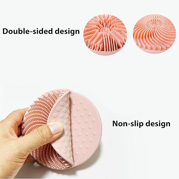 2 PC Silicone Exfoliating Body Scrubber, Silicone Body Shampoo Brush, Soft Silicone Loofah for Sensitive Skin, Shower Silicone Hair Scalp Massager, Easy to Clean, Lather Well(Pink&Black)-FemmiqueWomen
