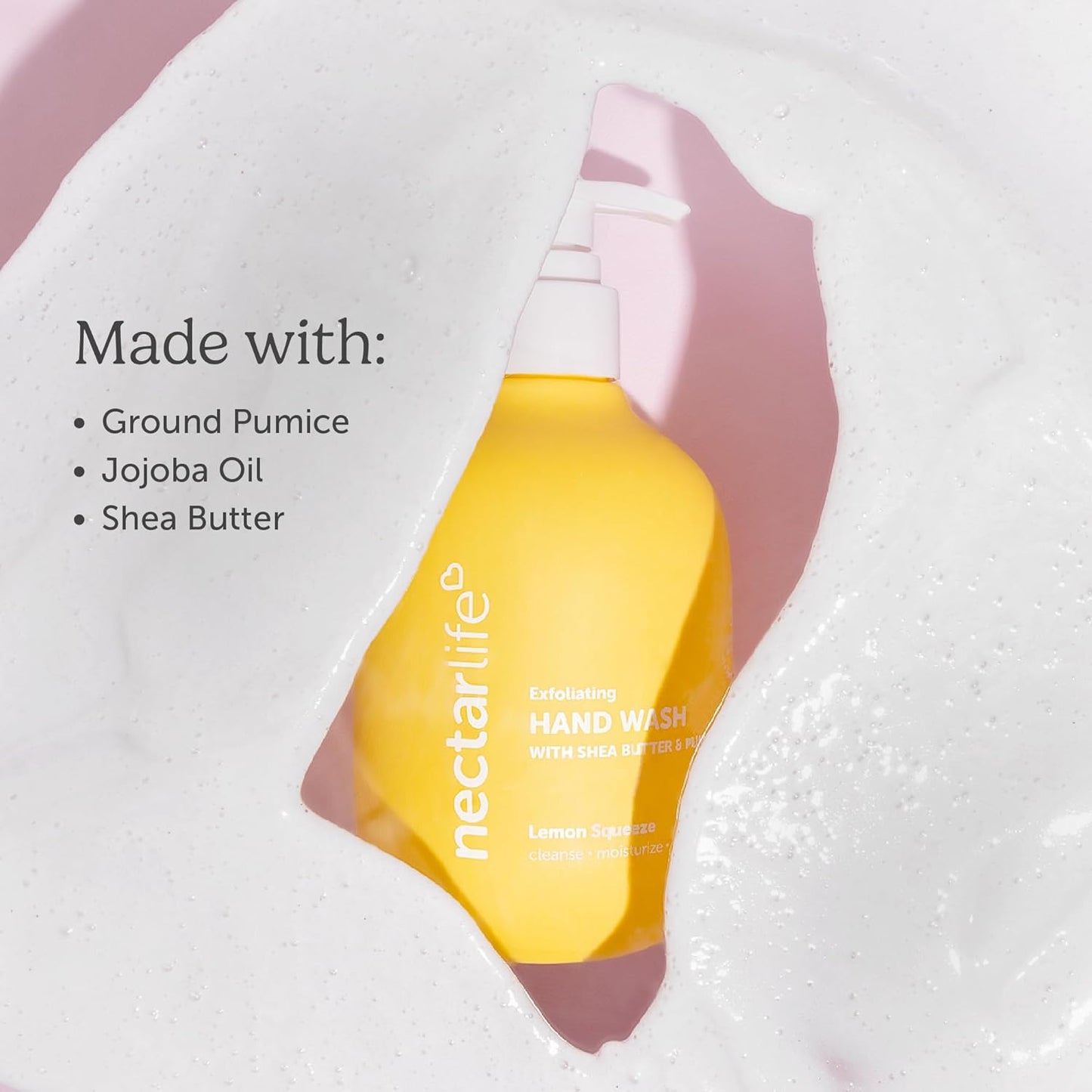 Nectar Life Exfoliating & Moisturizing Hand Wash 3-Pack, Volcanic Pumice for Hand Scrub, Shea Butter Softens Hands, Clean Vegan Ingredients, Lemon Scent-FemmiqueWomen