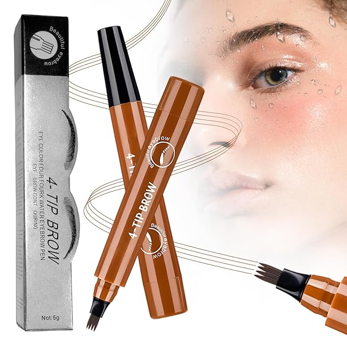 2025 New Magic Eyebrow Pencil, 3D Waterproof 4 Tipped Precise Brow Pen Microblading Eyebrow Pencil Contouring Pen Fine Stroke Microblading Creates Natural (Light Brown)-FemmiqueWomen