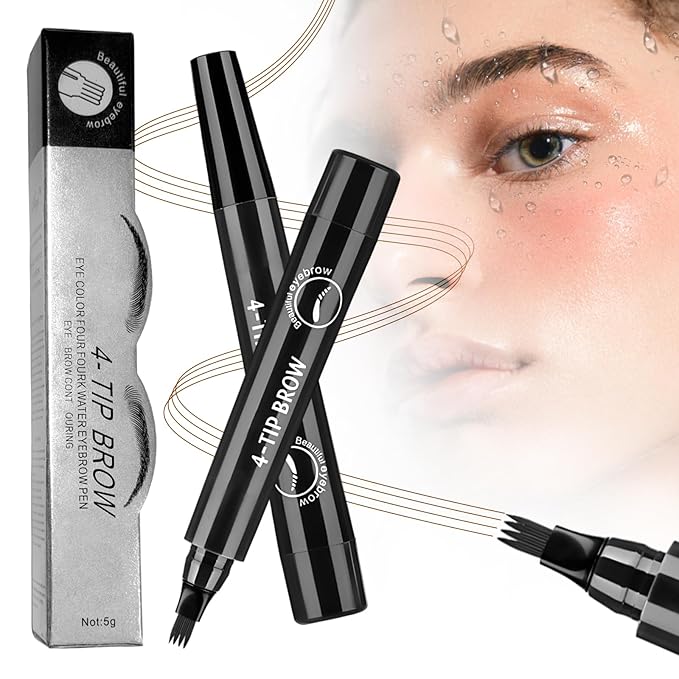 2025 New Magic Eyebrow Pencil, 3D Waterproof 4 Tipped Precise Brow Pen Microblading Eyebrow Pencil Contouring Pen Fine Stroke Microblading Creates Natural (Black)-FemmiqueWomen