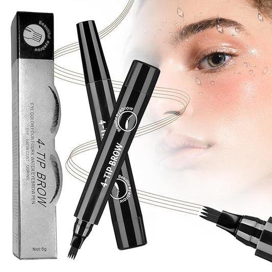 2025 New Magic Eyebrow Pencil, 3D Waterproof 4 Tipped Precise Brow Pen Microblading Eyebrow Pencil Contouring Pen Fine Stroke Microblading Creates Natural (Black)-FemmiqueWomen