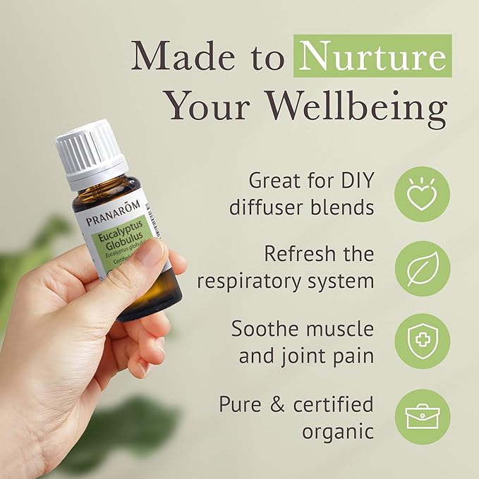 Pranarom USDA Certified Organic Eucalyptus Globulus Essential Oil (15ml), 100% Pure Undiluted Therapeutic Grade from Portugal for Aromatherapy, Diffuser, Topical Care, Relaxation-FemmiqueWomen