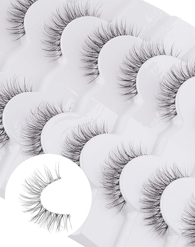 Eyelashes Natural Look Wipsy Lashes Natural Fake Lashes Clear Band Lashes Fluffy Mink Lashes Strip Lashes 12MM Demi Wispies Eyelashes-FemmiqueWomen