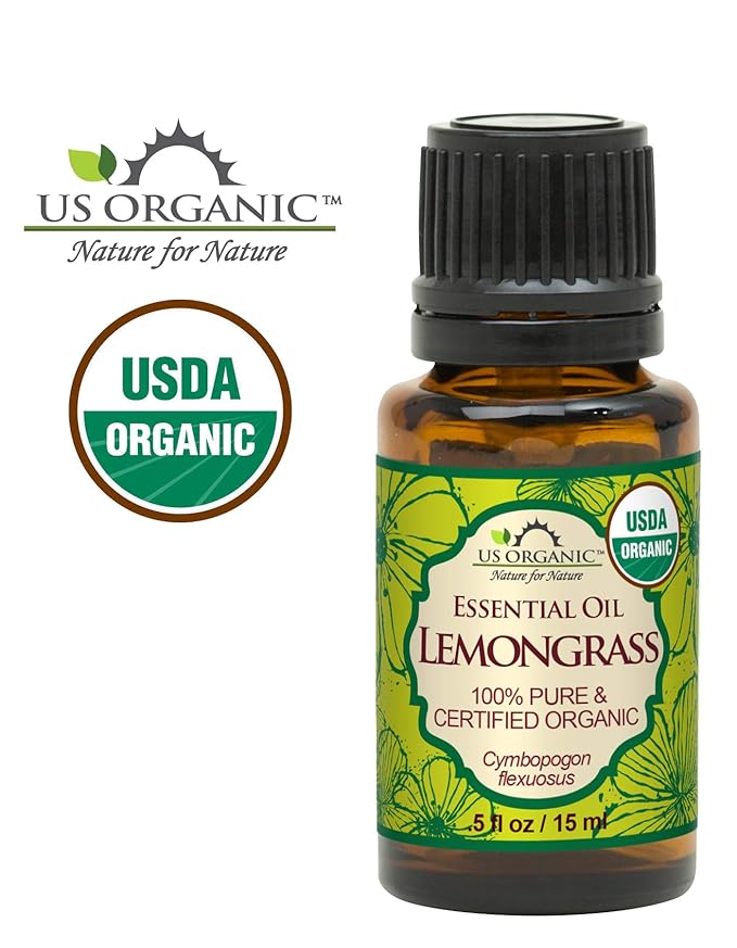 US Organic 100% Pure Lemongrass Essential Oil, USDA Certified Organic, Extracted by Steam Distillation Method, for Hair, Nail Polish Remover, Bees Attraction, and More. 15 ml-FemmiqueWomen