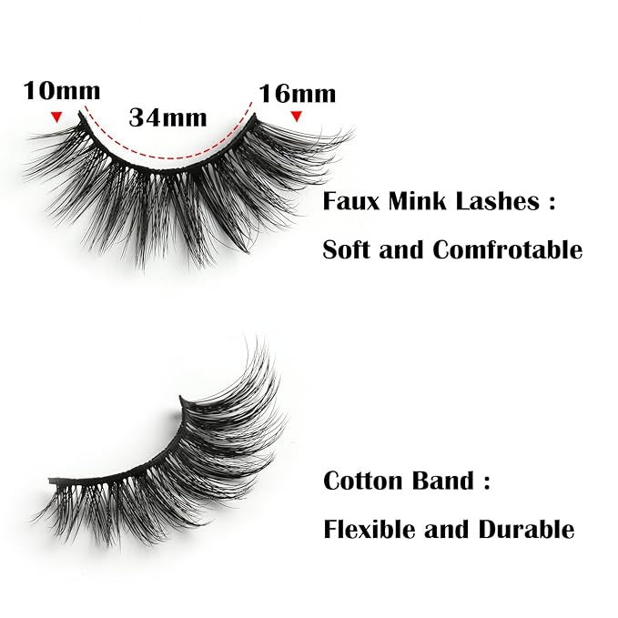 SUNWELL False Eyelashes 16mm Mink Lashes Cat Eye Faux Mink Lashes 8D Fluffy Strip Lashes Soft Wispy Luxury Volume Fake Eyelashes 10 Pairs Pack-FemmiqueWomen