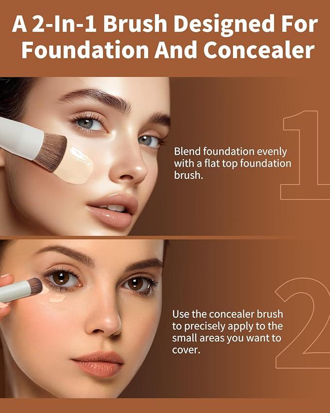 EIGSHOW Foundation and Concealer Brush, Dual Ended Makeup Brush For Flawless Foundation Coverage, Under Eye Concealer, Vegan & Cruelty-free (D110-Beige)-FemmiqueWomen