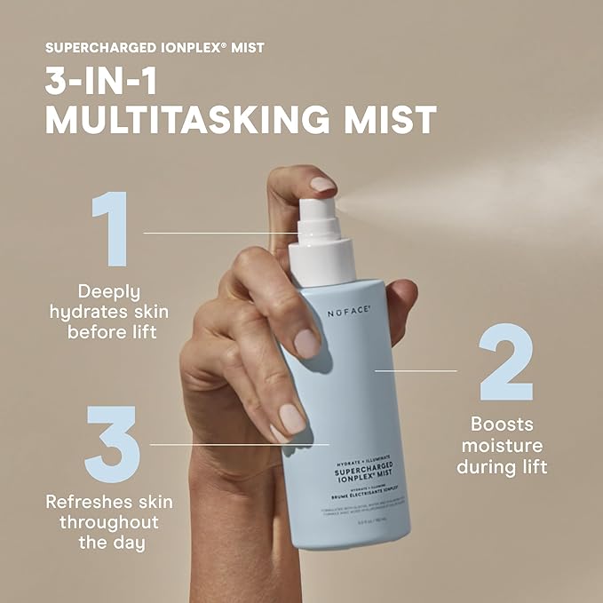 NuFACE Supercharged IonPlex Facial Mist - 3-in-1 Ultra-Fine Hydrating Face Mist & Pore Minimizer with Hyaluronic Acid + IonPlex Technology to Lock in Moisture and Enhance Microcurrent Treatment (5 oz)-FemmiqueWomen