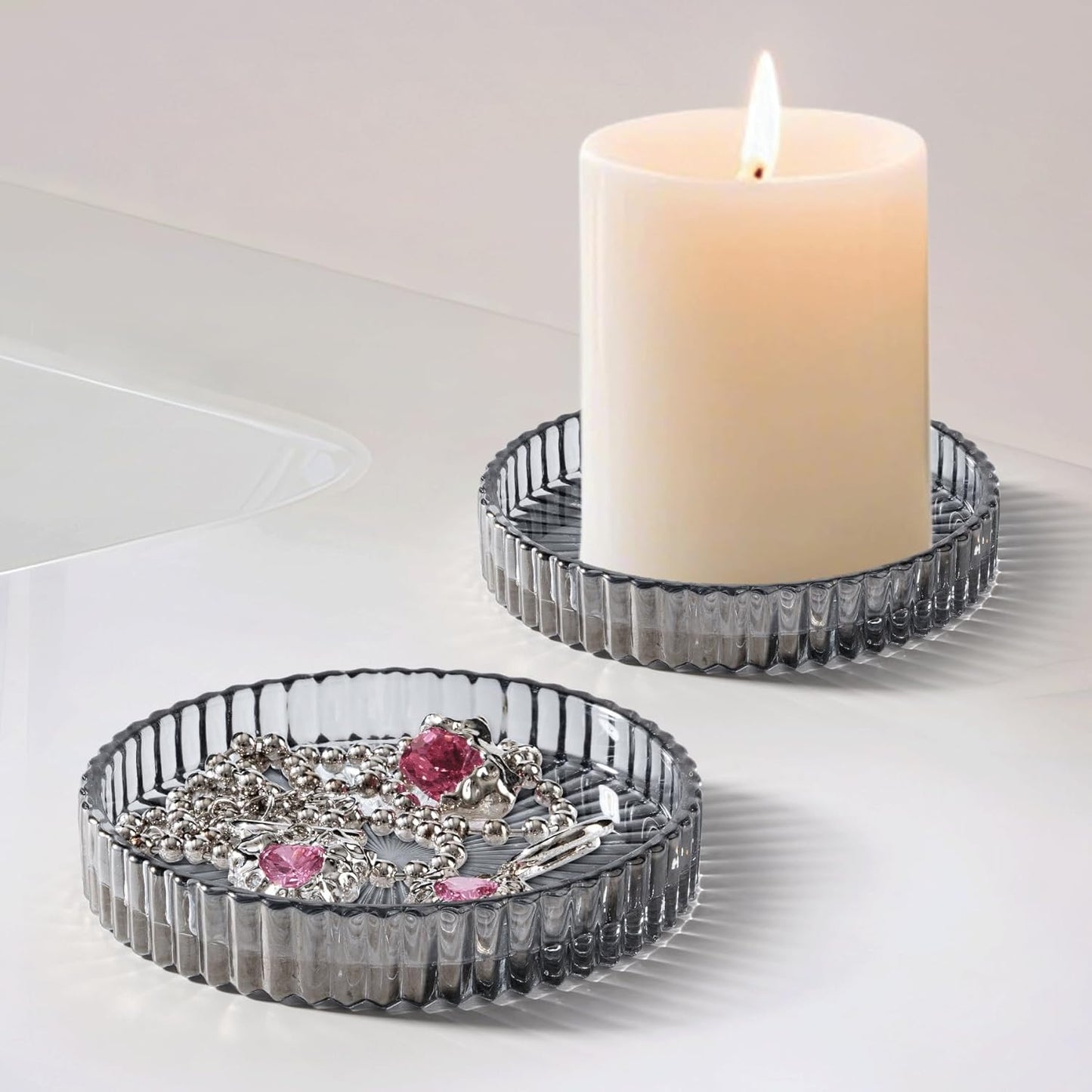 2 Pack Qtip Holder - Apothecary Jars with Lids, Bathroom Organizers and Storage Canister for Cotton Balls,Swabs,Floss Picks,Hair Ties,Clear Glass Vintage Bathroom Decor Jar Set (Gray)-FemmiqueWomen