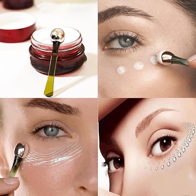 2 in 1 Roller Eyes Cream Applicator Wand and T-Shape Massager Tool for Facial Massage, Reduce Puffiness (Green-1)-FemmiqueWomen