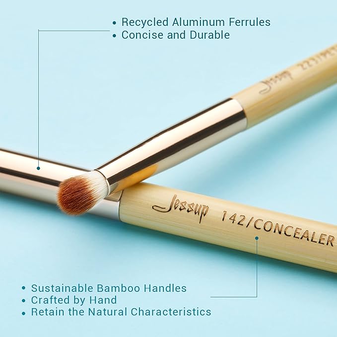 Jessup Eye Makeup Brushes Set, Premium Synthetic Eyeshadow Blending Concealer Eyebrow Eyeliner Brush, 15pcs Labeled Bamboo Make Up Brushes T137-FemmiqueWomen