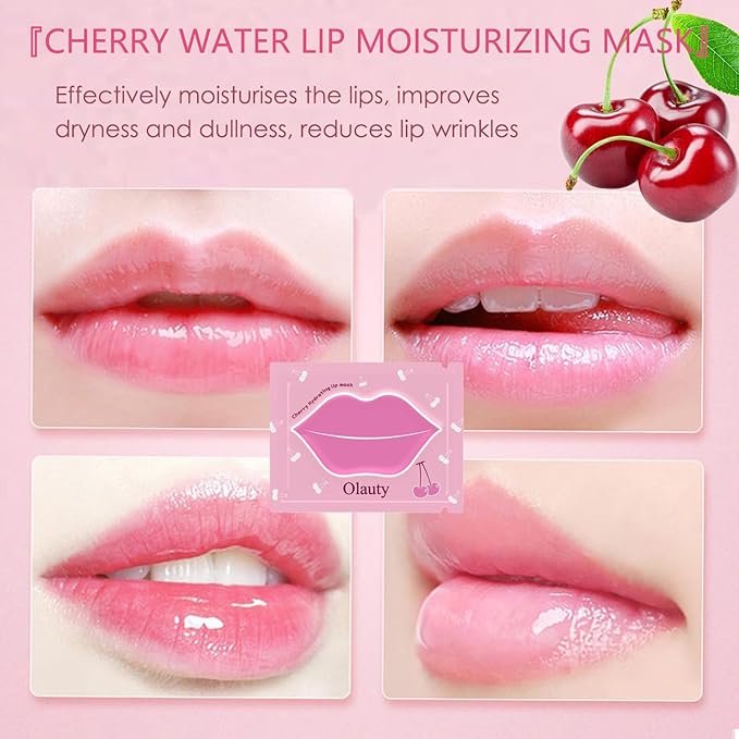 30 Pairs Cherry Lip Masks & 24K Gold Under Eye Patches, Gel Crystal Collagen Lip & Eye Patches for Puffy Eyes, Effectively Moisturizing Nourishes Lip & Eye Skin for Reducing Fine Lines & Dark Circle-FemmiqueWomen